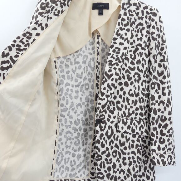 J. Crew Linen Blend Animal Print Blazer Size 2 Brown Tan Office Casual Old Money - Picture 5 of 7